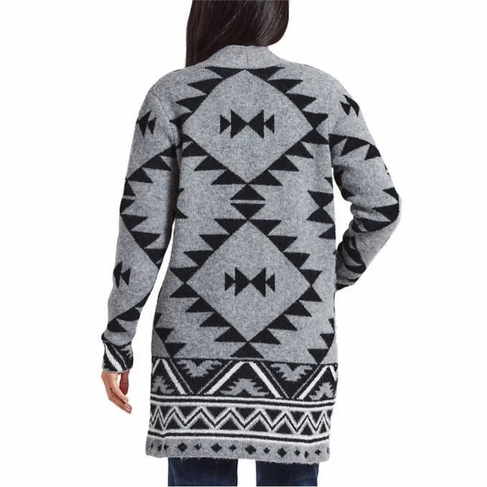 Frye Cozy Open Front Luxe Yarn Jacquard Southwestern Patterned Cardigan Size XL - Picture 4 of 10